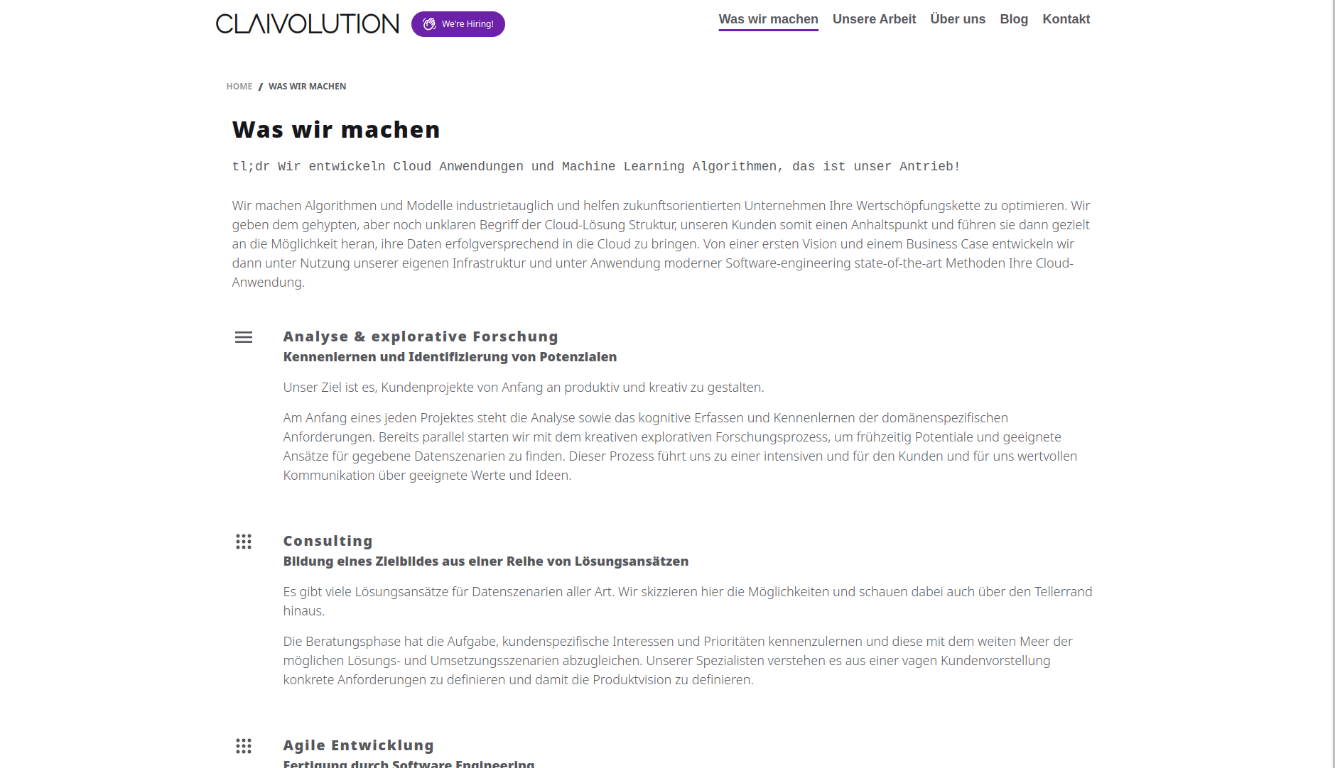 Screenshot of the Claivolution Website
